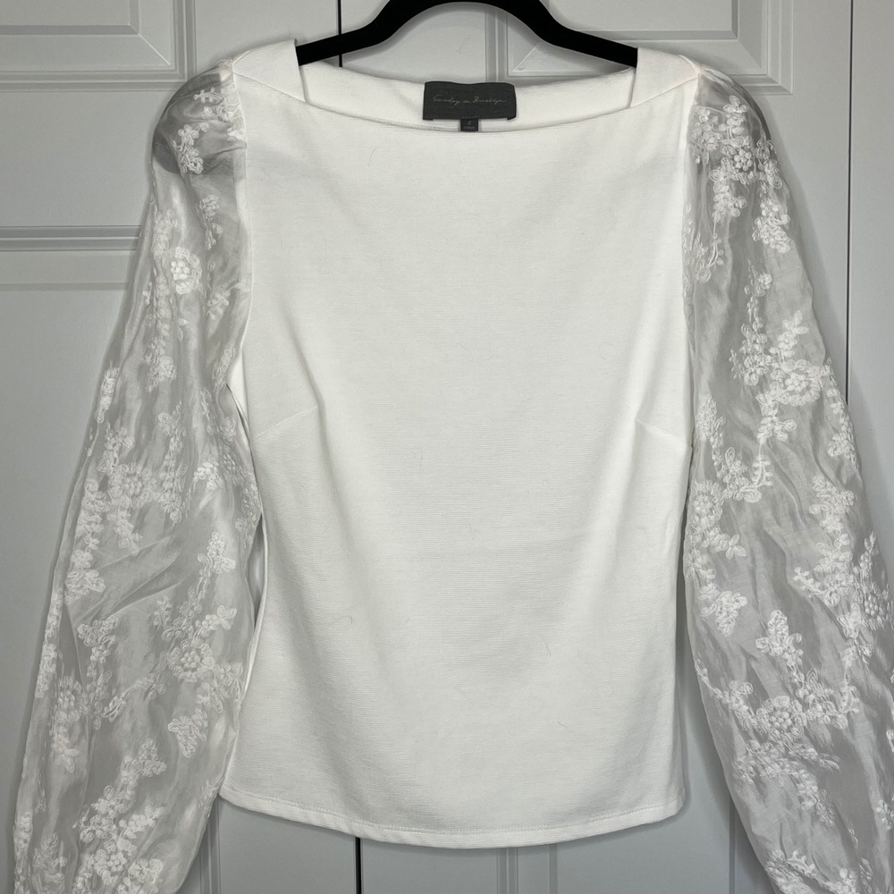Anthropologie Sunday in Brooklyn Lace Sleeve Blouse Small White Boho - Picture 4 of 13